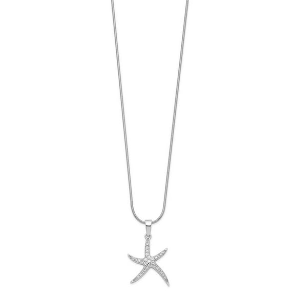 Diamond2Deal 925 Sterling Silver Rhodium-plated 31 Stone Micro Pav‚ CZ Starfish Necklace with 2 Inch Extender for Women 18"