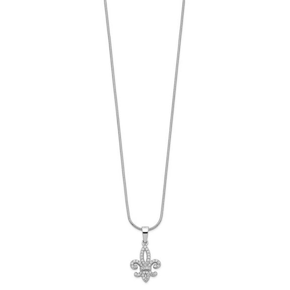 Diamond2Deal 925 Sterling Silver Rhodium-plated 45 Stone Micro Pav‚ CZ Fleur De Lis Necklace with 2 Inch Extender for Women 18"