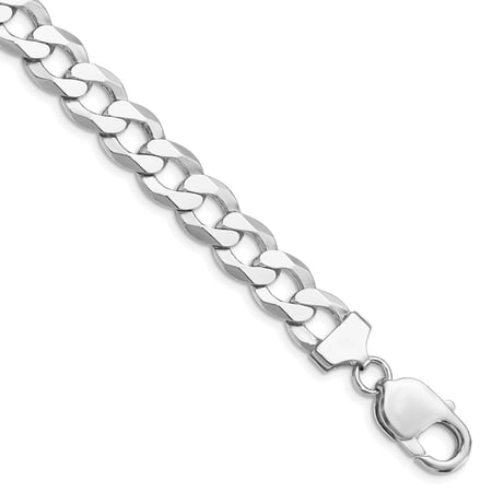 Diamond2Deal 925 Sterling Silver Rhodium-plated 9.75mm Flat Curb Chain Bracelet for Men 8"