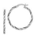 thumbnail image 1 of Diamond2Deal 925 Sterling Silver Rhodium-plated Antiqued 2x30mm Twisted Hoop Earrings for Women (L- 1.26 inch, W- 1.23 inch), 1 of 6
