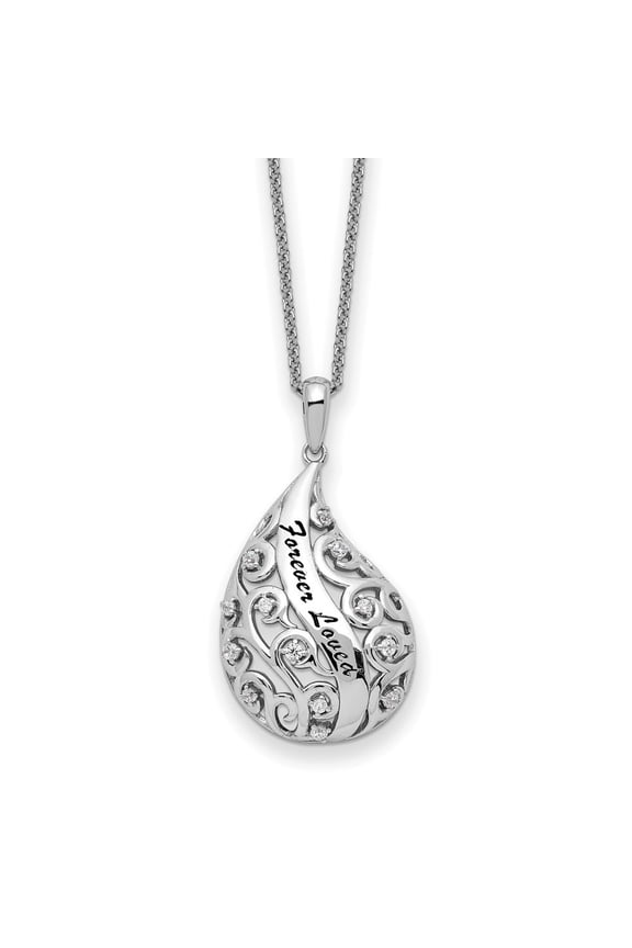 925 Sterling Silver Rhodium-plated Antiqued CZ Forever Loved Forever Missed Necklace for Women 18"