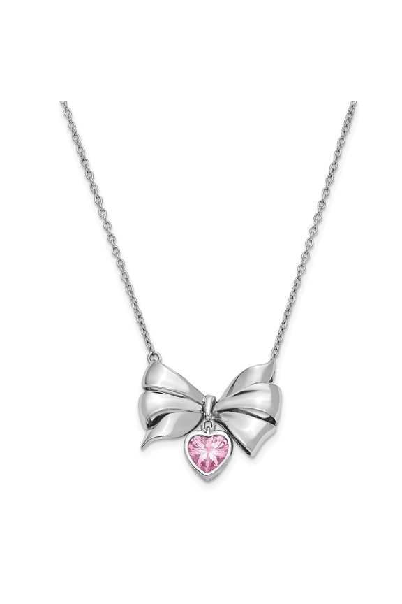 925 Sterling Silver Rhodium-plated Antiqued Pink CZ Tie The Knot. Necklace for Women 18"