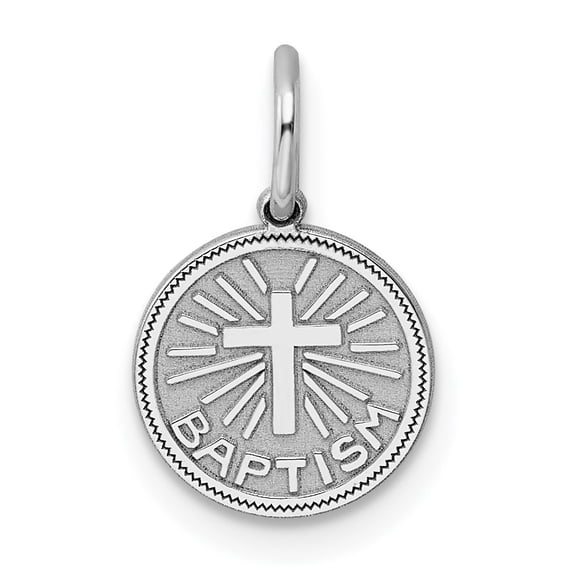 Diamond2Deal 925 Sterling Silver Rhodium-plated Baptism Disc Charm for Women (Length - 15 mm, Width - 10 mm)