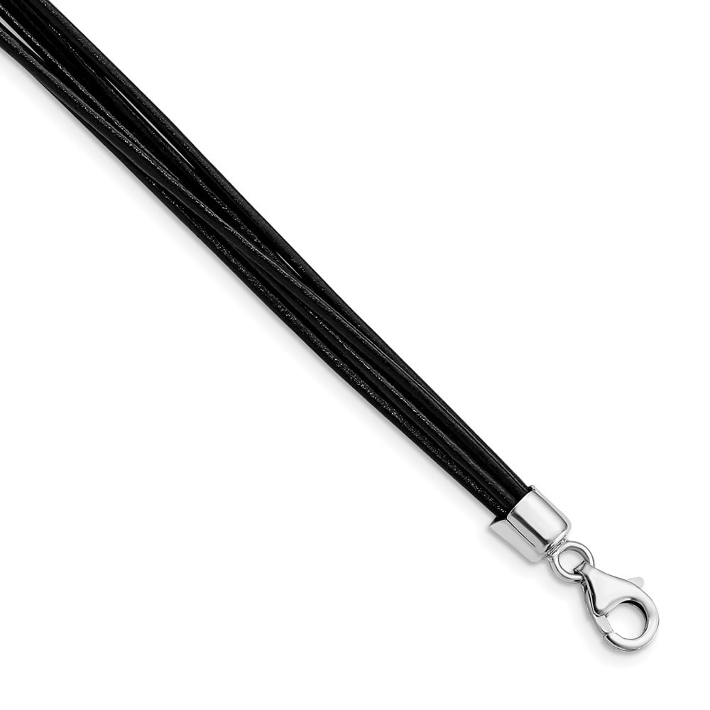Diamond2Deal 925 Sterling Silver Rhodium-plated Black Multi-Cord Leather Necklace for Women 16"