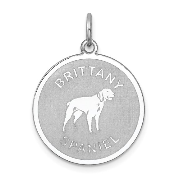 Diamond2Deal 925 Sterling Silver Rhodium-plated Brittany Spaniel Disc Charm for Women (L-26 mm, W-19 mm)