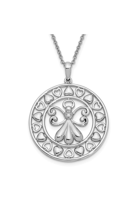 925 Sterling Silver Rhodium-plated CZ Angels On Assignment. Necklace for Women 18"