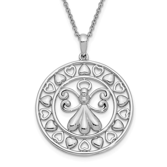 Diamond2Deal 925 Sterling Silver Rhodium-plated CZ Angels On Assignment. Necklace for Women 18"