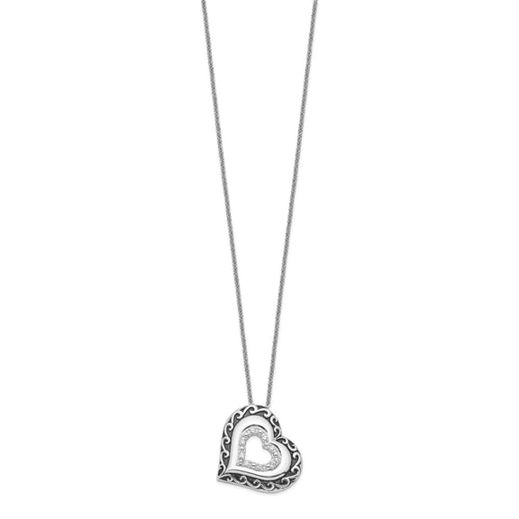 Diamond2Deal 925 Sterling Silver Rhodium-plated CZ Antiqued Mother Of the Bride. Necklace for Women 18"