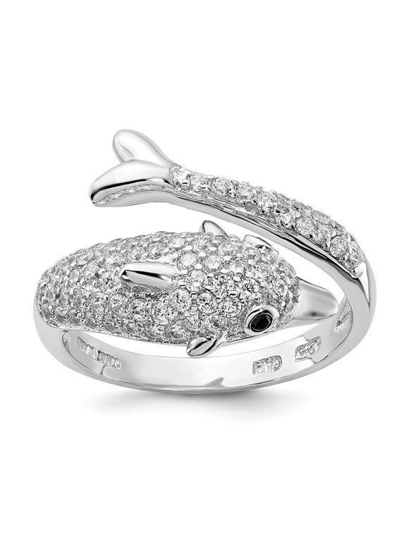 925 Sterling Silver Rhodium-plated CZ Dolphin Ring for Women Size- 7