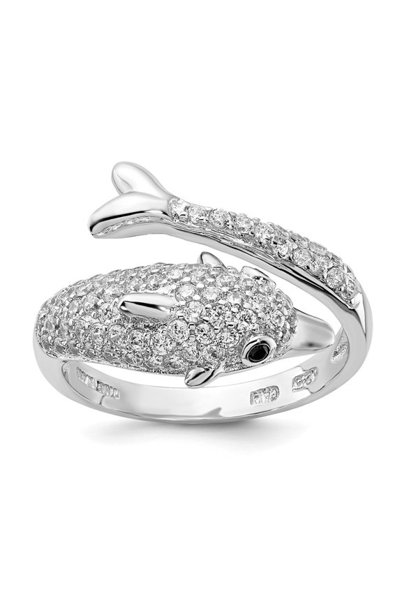 925 Sterling Silver Rhodium-plated CZ Dolphin Ring for Women Size- 7