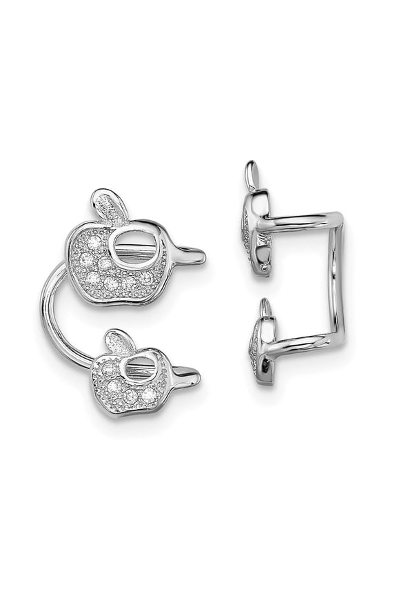 Diamond2Deal 925 Sterling Silver Rhodium-plated CZ Double Apple Left Cuff Earring for Women (L- 0.6 inch, W- 0.48 inch)
