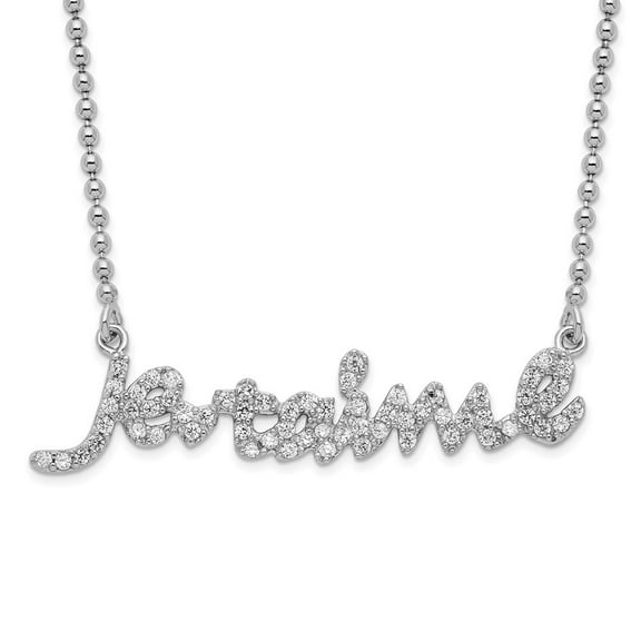 Diamond2Deal 925 Sterling Silver Rhodium-plated CZ Love in French w/2 in Extender Necklace for Women 18"
