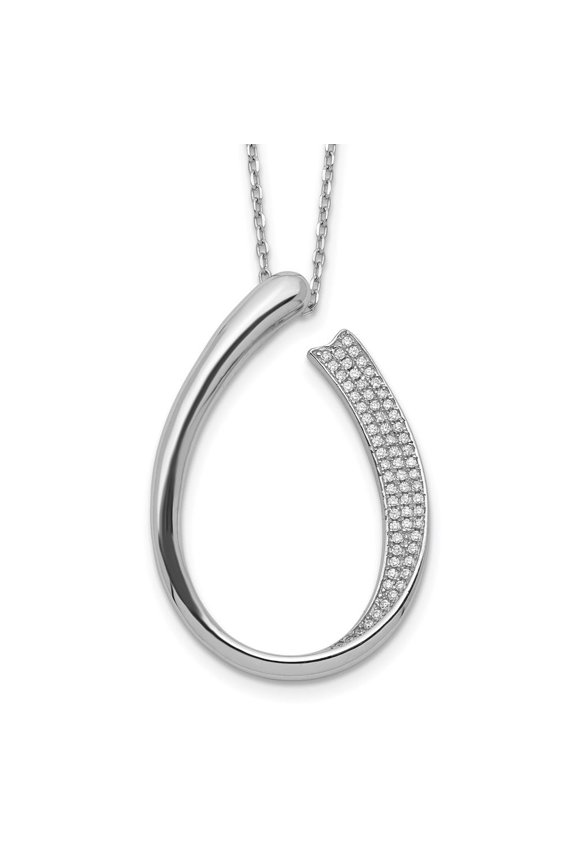 Diamond2Deal 925 Sterling Silver Rhodium-plated CZ Micro Pave with 2" ext. Chain Necklace for Women 18"