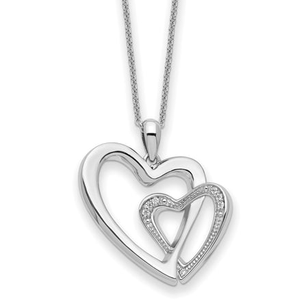 Diamond2Deal 925 Sterling Silver Rhodium-plated Cubic Zirconia You and Me Heart Necklace for Women 18"