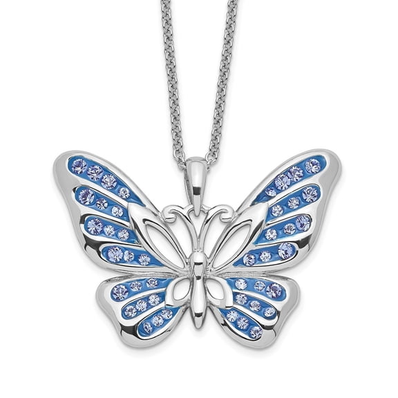 Diamond2Deal 925 Sterling Silver Rhodium-plated Crystal Never Give Up Butterfly Necklace for Women 18"
