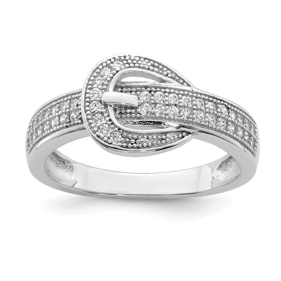 Diamond2Deal 925 Sterling Silver Rhodium-plated Cubic Zirconia Buckle Ring for Women Size- 8