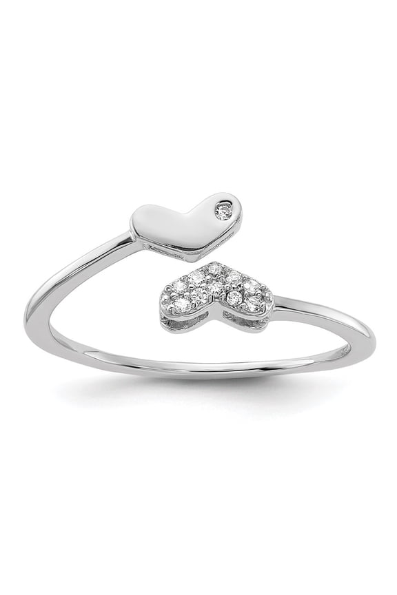 925 Sterling Silver Rhodium plated Cubic Zirconia Double Heart Ring for Women Size- 8