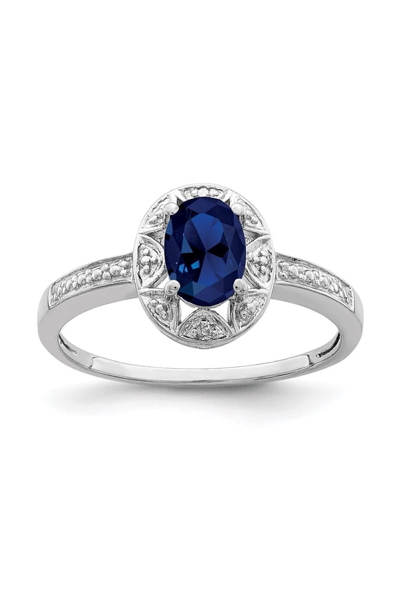 925 Sterling Silver Rhodium plated Diamond and Sapphire Engagement Ring Size- 5 for Women