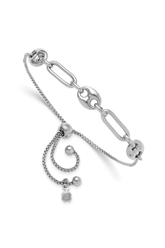 Diamond2Deal 925 Sterling Silver Rhodium-plated Fancy Link Adjustable Box Chain Bolo Bracelet for Women