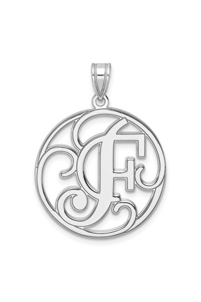 925 Sterling Silver Rhodium-plated Fancy Script Letter F Initial Pendant for Women (L-34.61 mm, W-25.55 mm)