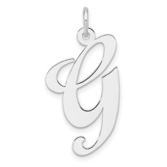 Diamond2Deal 925 Sterling Silver Rhodium-plated Fancy Script Letter G Initial Charm for Women (L-28.49 mm, W-14.25 mm)