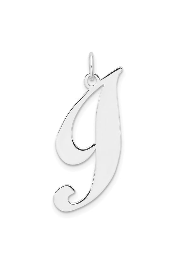 925 Sterling Silver Rhodium-plated Fancy Script Letter I Initial Charm for Women (L-35.73 mm, W-13.15 mm)