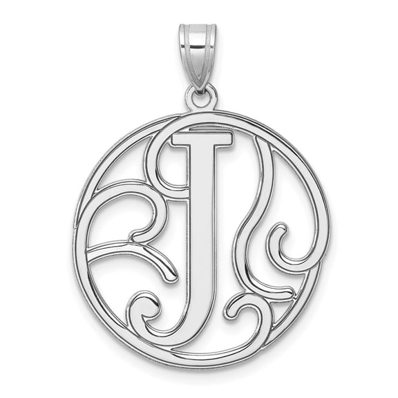 Diamond2Deal 925 Sterling Silver Rhodium-plated Fancy Script Letter J Initial Pendant for Women (L-34.61 mm, W-25.55 mm)