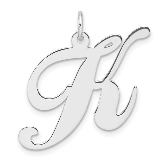 Diamond2Deal 925 Sterling Silver Rhodium-plated Fancy Script Letter K Initial Charm for Women (L-30.53 mm, W-20.9 mm)