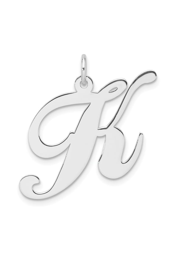 925 Sterling Silver Rhodium-plated Fancy Script Letter K Initial Charm for Women (L-30.53 mm, W-20.9 mm)