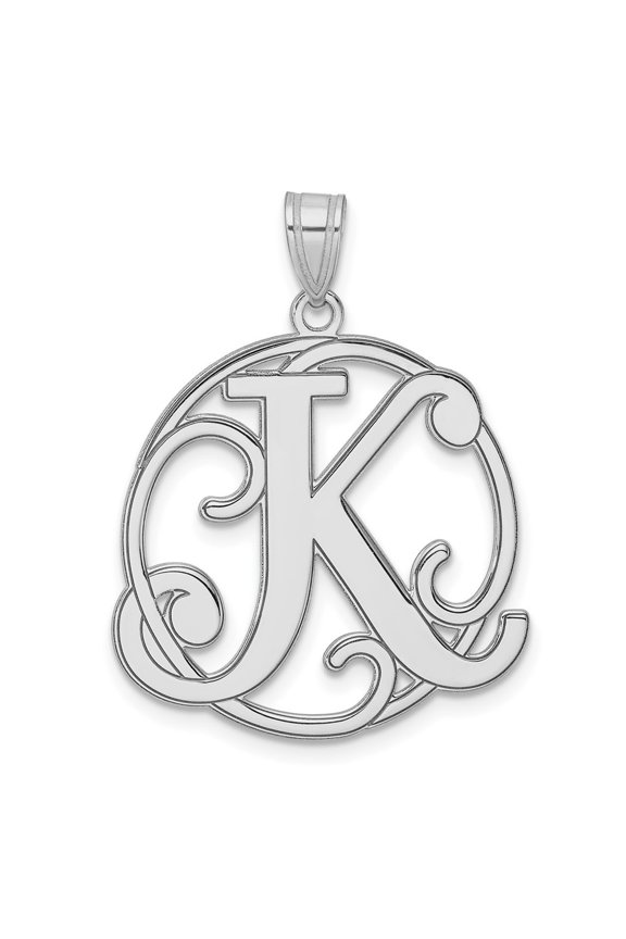 925 Sterling Silver Rhodium-plated Fancy Script Letter K Initial Pendant for Women (L-34.61 mm, W-25.55 mm)