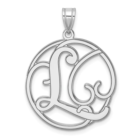 Diamond2Deal 925 Sterling Silver Rhodium-plated Fancy Script Letter L Initial Pendant for Women (L-34.61 mm, W-25.55 mm)
