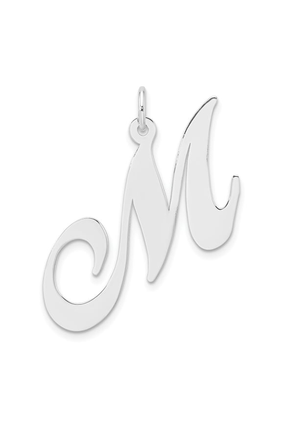 925 Sterling Silver Rhodium-plated Fancy Script Letter M Initial Charm for Women (L-34.92 mm, W-25.29 mm)