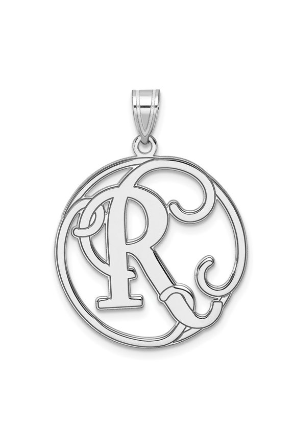 925 Sterling Silver Rhodium-plated Fancy Script Letter R Initial Pendant for Women (L-34.61 mm, W-25.55 mm)