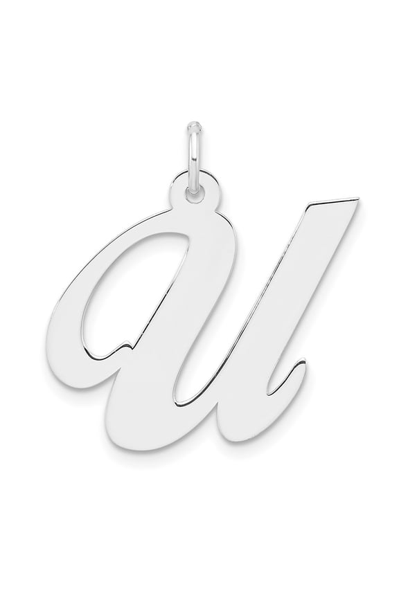 925 Sterling Silver Rhodium-plated Fancy Script Letter U Initial Charm for Women (L-29.75 mm, W-18.34 mm)