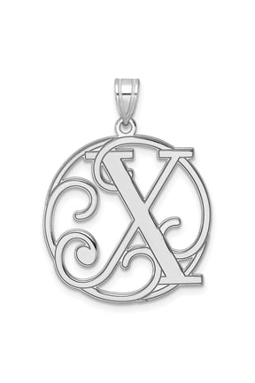 925 Sterling Silver Rhodium-plated Fancy Script Letter X Initial Pendant for Women (L-34.61 mm, W-25.55 mm)
