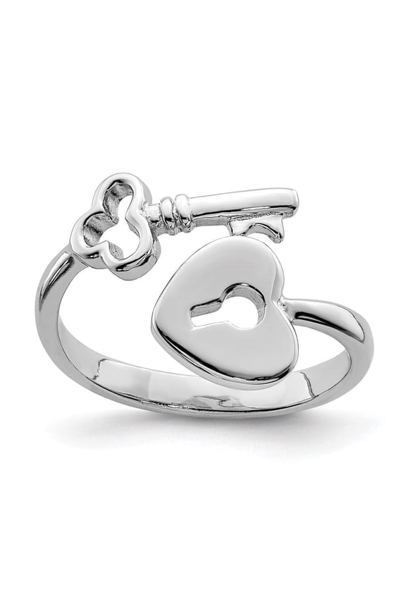 925 Sterling Silver Rhodium-plated Heart Lock and Key Toe Ring for Women