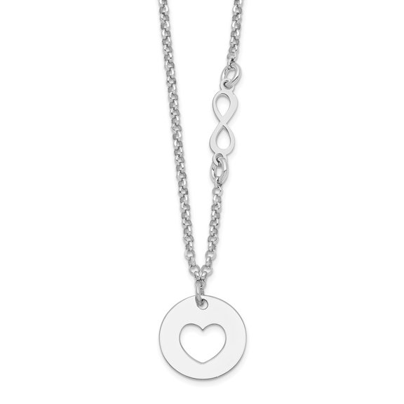 Diamond2Deal 925 Sterling Silver Rhodium-plated Heart and Infinity w/1 in Ext Necklace for Women 17"