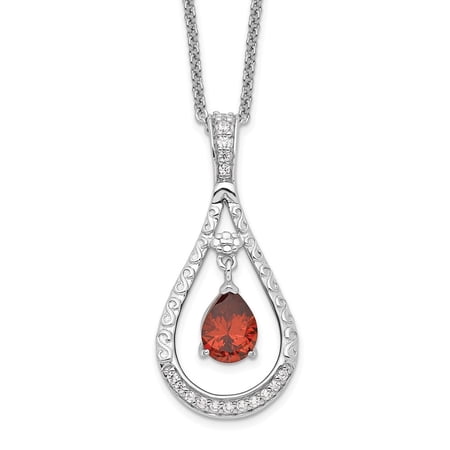 Diamond2Deal 925 Sterling Silver Rhodium-plated Jan. CZ Stone Never Forget Tear Birthstone Necklace for Women 18"