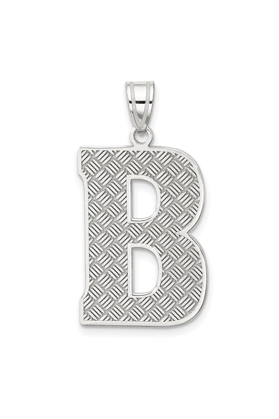 925 Sterling Silver Rhodium-plated Letter B Initial Pendant for Women (L-35 mm, W-16 mm)