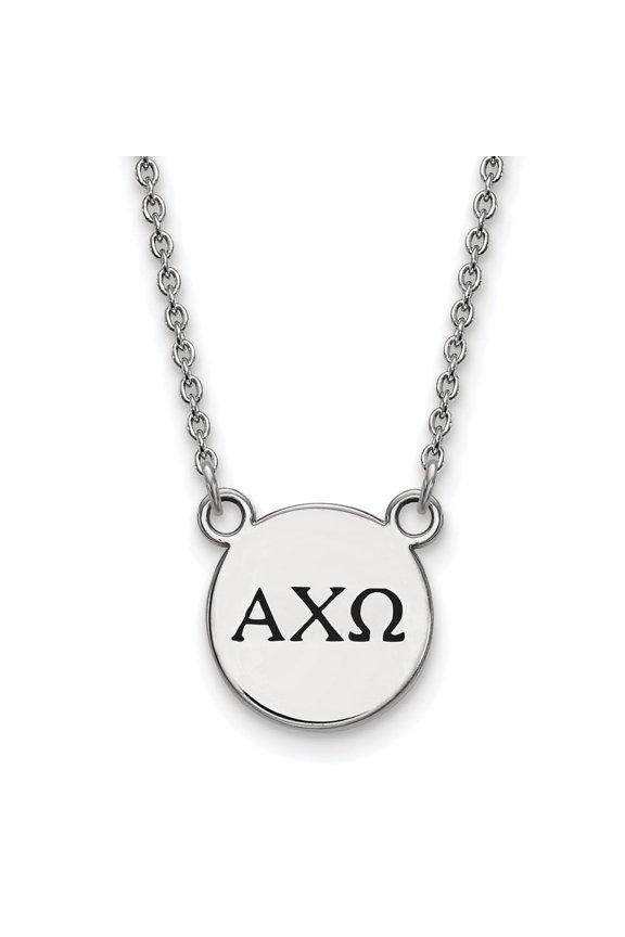 925 Sterling Silver Rhodium-plated Alpha Chi Omega Sorority Greek Letters Small Black Enamel Pendant Necklace for Women 18"