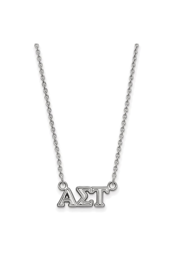 925 Sterling Silver Rhodium-plated Alpha Sigma Tau Sorority Greek Letters Extra Small Pendant Necklace for Women 18"