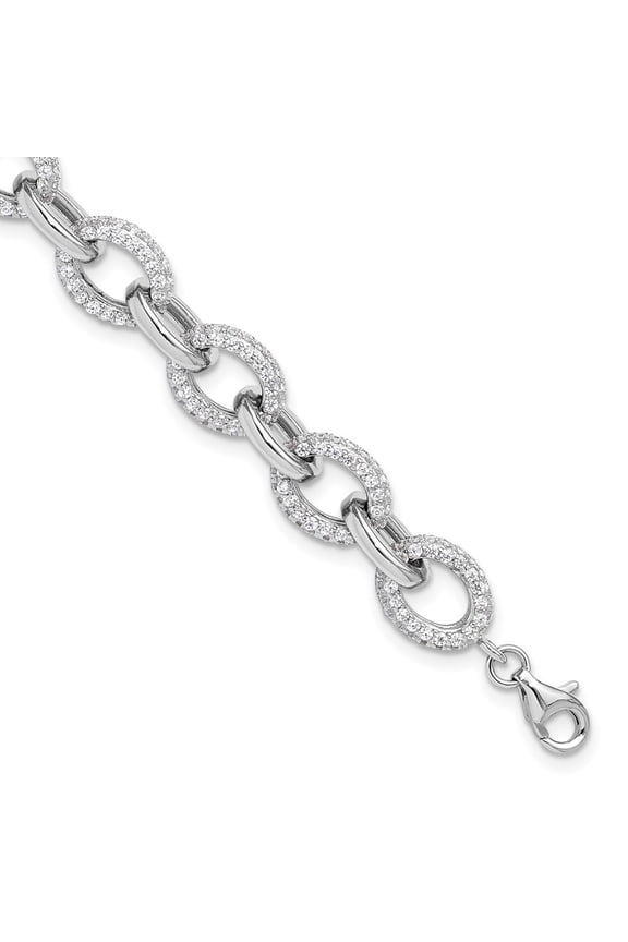 925 Sterling Silver Rhodium-plated Micro Pave Cubic Zirconia Rolo Link 7.5inch Bracelet for Women