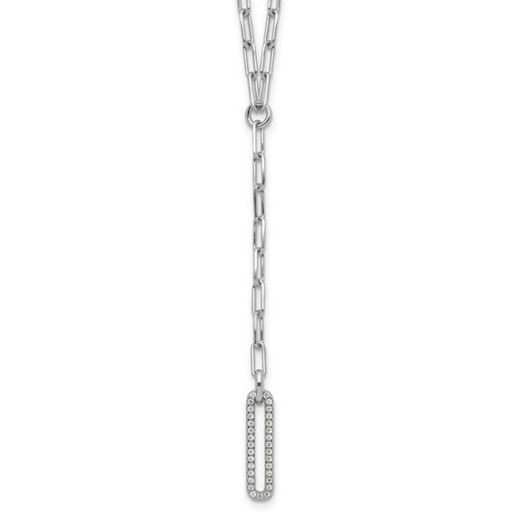 Diamond2Deal 925 Sterling Silver Rhodium-plated Paperclip Link CZ 16in w/1.75in ext. Necklace for Women 17.75"