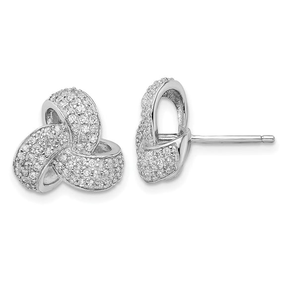 Diamond2Deal 925 Sterling Silver Rhodium-plated Pave Cubic Zirconia Love Knot Post Earrings for Women (L- 0.5 inch, W- 0.5 inch)