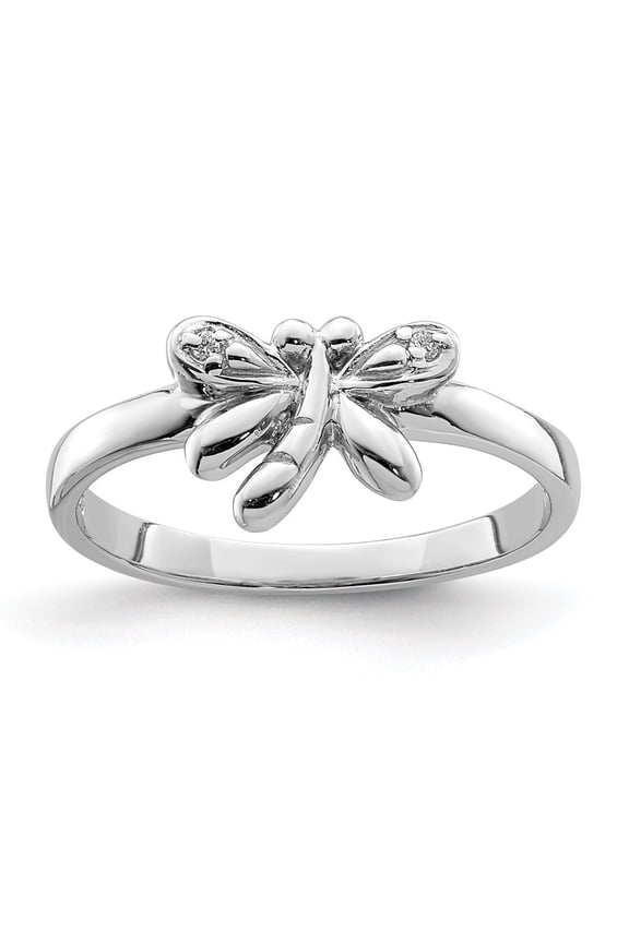 925 Sterling Silver Rhodium-plated Polished Cubic Zirconia Dragonfly Ring for Women Size- 4