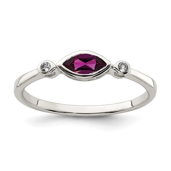 Diamond2Deal 925 Sterling Silver Rhodium-plated Polished Rhodolite and White Topaz Ring for Women Size- 7