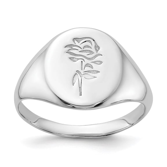Diamond2Deal 925 Sterling Silver Rhodium-plated Polished Rose Signet Ring for Women Size 6
