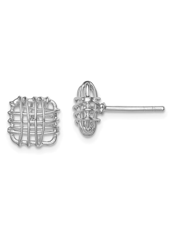 Diamond2Deal 925 Sterling Silver Rhodium-plated Polished Square Post Earrings for Women (L- 0.4 inch, W- 0.4 inch)