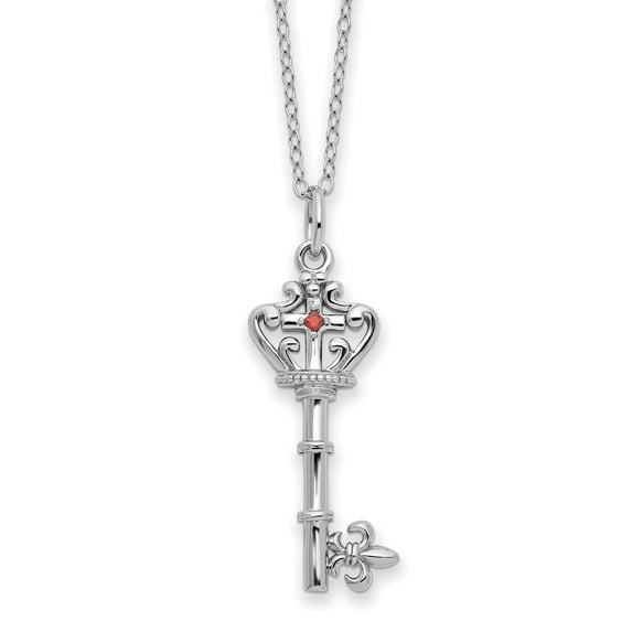 Diamond2Deal 925 Sterling Silver Rhodium-plated Red CZ Antiqued Key of David Necklace for Women 18"