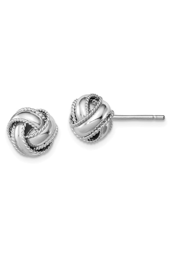 Diamond2Deal 925 Sterling Silver Rhodium-plated Rope Edged Knot Post Earrings for Women (L- 0.4 inch, W- 0.4 inch)
